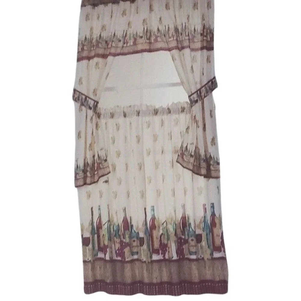 Cottage Kitchen Curtains Set:2 Tiers &Valance w/tiebacks,WINE CELLAR & GRAPES,VH